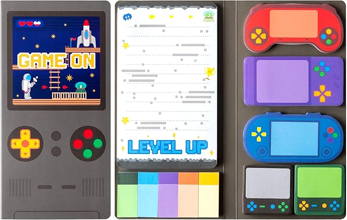 B1ykin Cute Sticky Notes Set - Level Up Video Game Shaped Self-Stick Notes Pad, 550 Sheets Writing Memo Pages Sticky Notepad for Teacher Appreciation Gifts, School Office Supplies (Video Game)