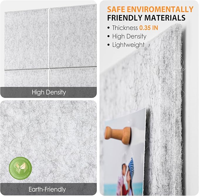 MaxGear Large Cork Board for Wall 36" x 24", Light Gray Bulletin Board, 6 Pack Felt Wall Tiles with Pushpins, Cork Boards for Office Pin Board Tack Board Cork Boards