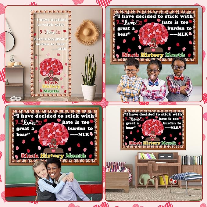 3D Black History Month Bulletin Board Set We Love Black History Valentine Classroom Decorations I Have Decided to Heart Cutouts Hands Bulletin Borders for February African American Inspirational Decor