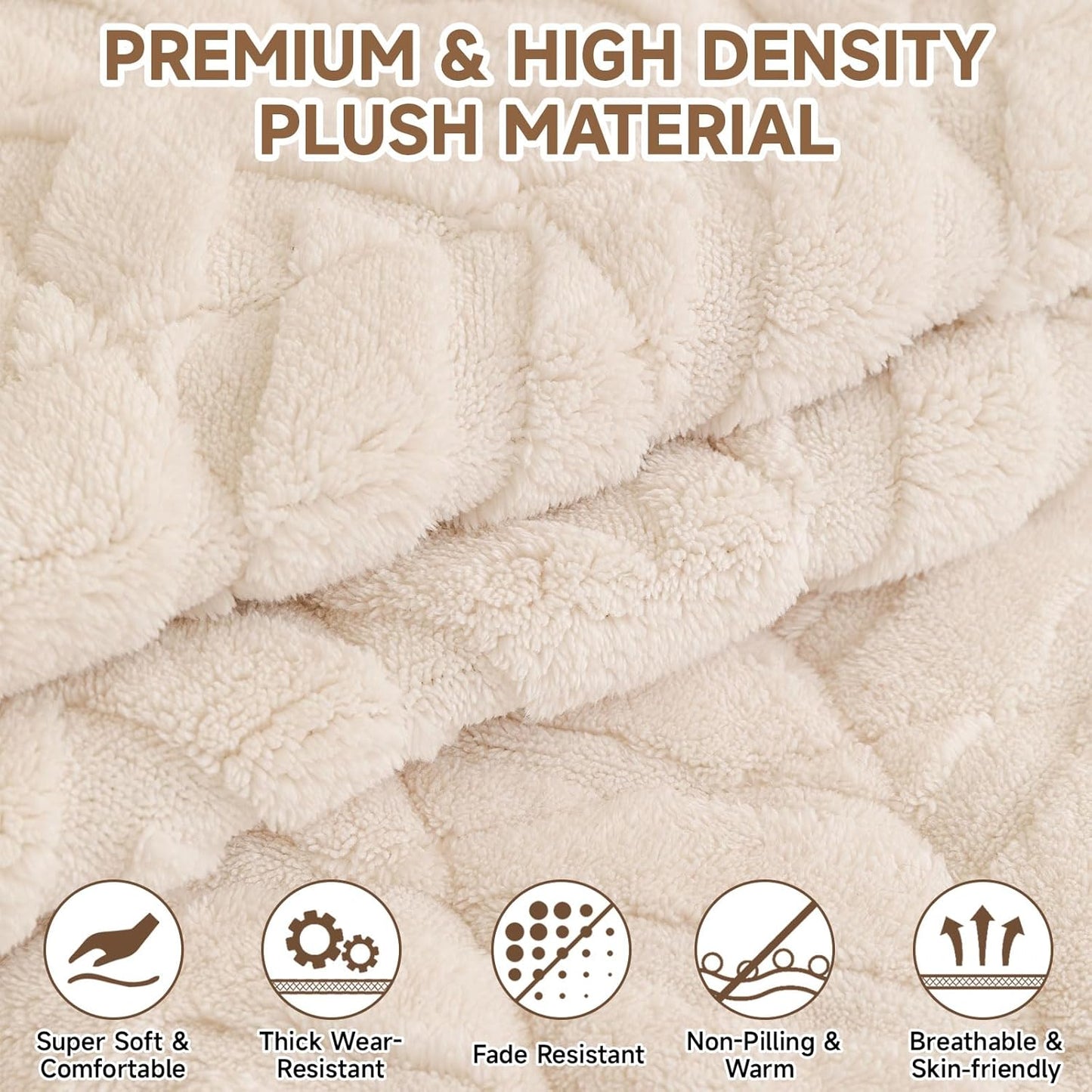OTOB Pet Couch Covers for 3 Cushion Couch Sofa, Washable & Non Slip Fuzzy Plush Sofa Cushion Covers, All Seasons Geometric Jacquard Modern Soft Dog Bed Mat Slipcovers Protector (White, 27.6"x70.9")