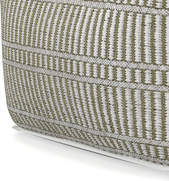 SIMPLIHOME Safford Square Pouf - 20 inch Wide Upholstered PET Polyester Ottoman in Natural/Travertine/White, Boho Indoor/Outdoor Footstool or Extra Seating for Living Room or Bedroom, Assembled