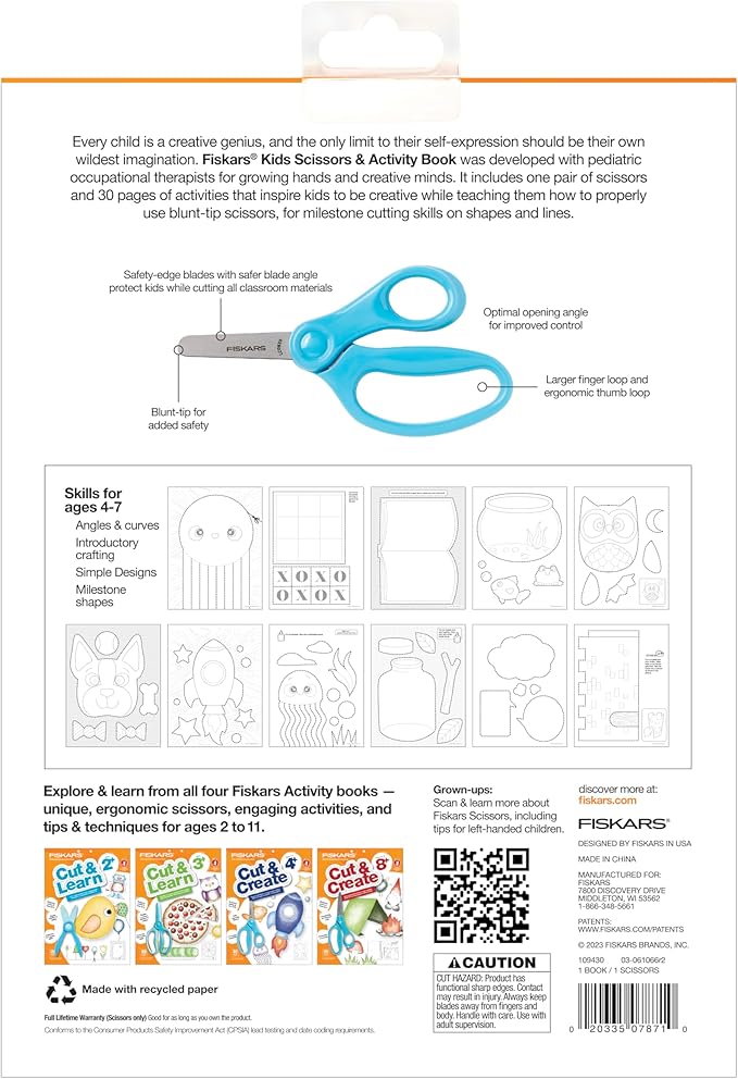 Fiskars Cut & Create Activity Book with 5" Kids Scissors, Ages 4+