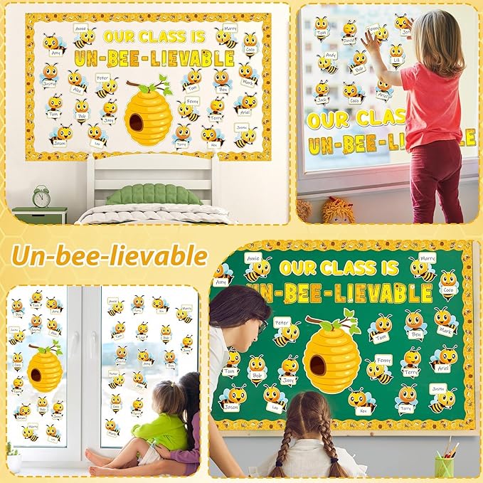 gisgfim Bee Bulletin Board Decoration Set Spring Summer Bee Sunflowers Borders Cutouts Decor for School Classroom Teacher Students Door Welcome Bulletin Board Craft Wall(Our Class is UN-BEE-LIEVABLE)