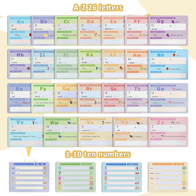Alphabet & Number Practice Dry Erase Sheets A-Z Letters & Numbers 1-10 | Perfect for Preschool, Homeschool & Kindergarten