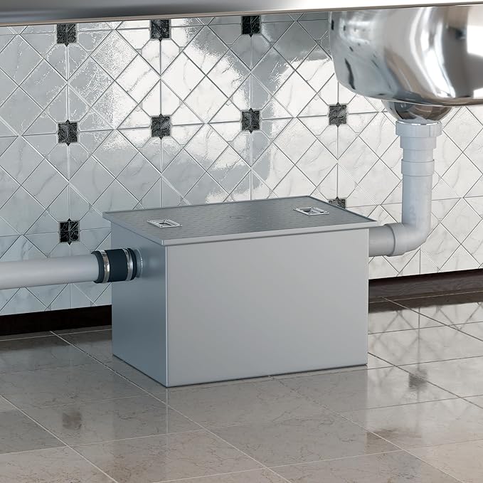 30 LB Commercial Grease Interceptor 15 GPM, Grease Trap with 2" Non-Threaded Connections, perfect ofr Kitchen, Restaurant, Hotel, Bar, Cafe, School