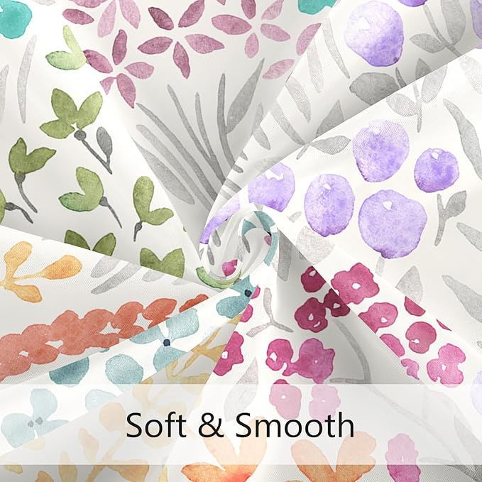 Extra Long Shower Curtain 72 x 84 Inch, Teal Blue Tall Cute Floral Shower Curtain for Bathroom, Turquoise Wildflower Boho Cottagecore Fabric Shower Curtain Set with Hooks