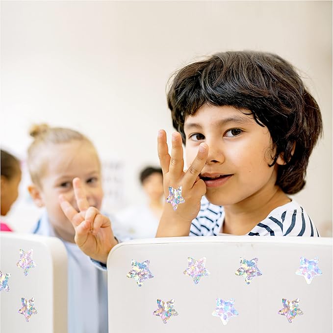 500 PCS Holographic Silvery Star Stickers, Self Adhesive Metallic Glitter Foil Stickers Reflective Star Stickers Reward Behavior Chart Labels for Kids Students Teachers Supplies