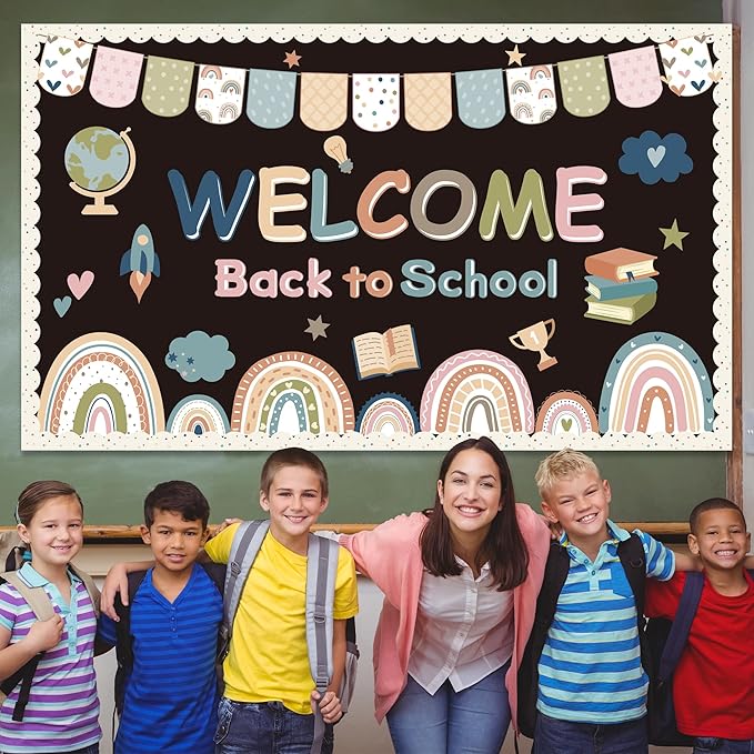 Welcome Bulletin Board Decorations Back to School Boho Classroom Decoration Boho Rainbow Welcome Back Bulletin Board Set Cutouts for School Office Chalkboard Wall Door Decor Supplies