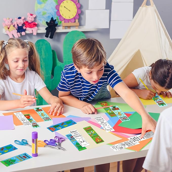 Camp Color Your Own Bookmarks for Kids - 120Pcs Religious Theme DIY Coloring Blank Bookmark Classroom Art Craft Supplies for Teachers Students VBS Back to School Camping Party Reward Goodie Fillers