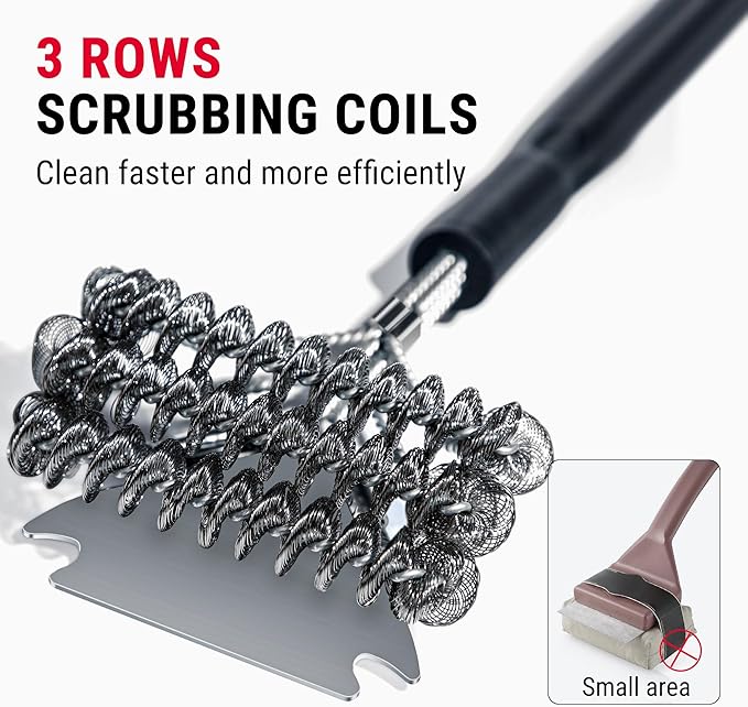 ThermoPro BBQ Grill Brush with Wide Scraper, Bristle-Free Stainless Steel Grilling Cleaner, Safe All-Grate Cleaner Kit, Perfect for BBQ Grill Cleaning Accessory