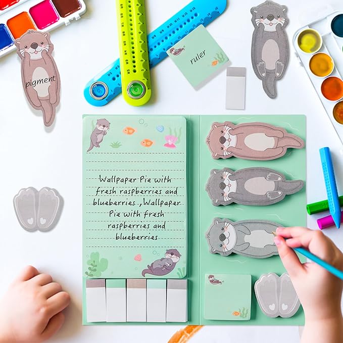 Xqumoi 2 Pack I Just Really Like Otters Sticky Notes Set - Cute Cartoon Otters Self-Stick Notes Pads Animal Divider Tabs Bundle Writing Memo Pads Page Marker Back to School Office Supplies Small Gift