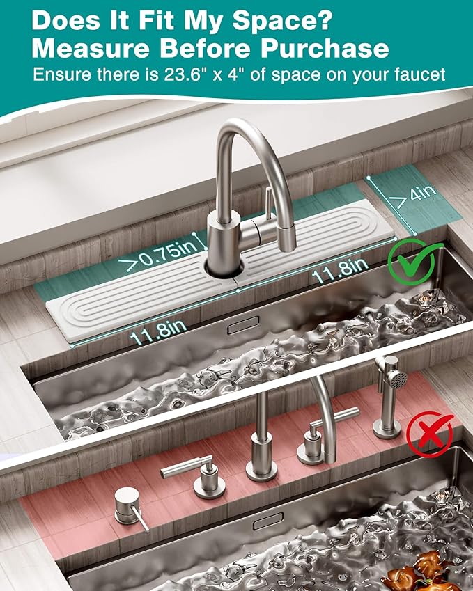Stone Faucet Mat for Kitchen Sink, Diatomite Sink Protectors - Prevent Moisture Drying Stone Tray Fit Kitchen Counter & Bathroom Counter (White, 23.6" x 4")