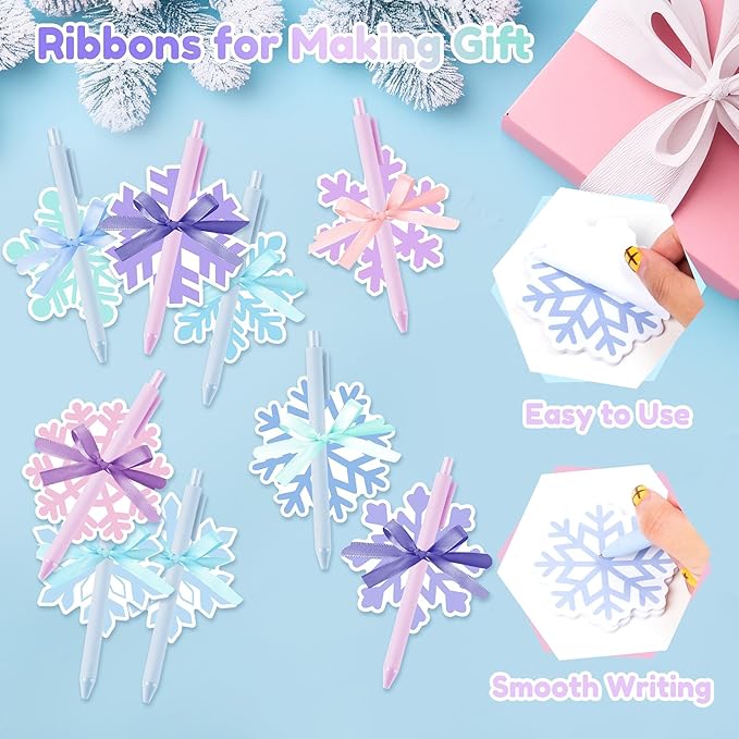 Bright Color Sticky Note - 72 Pcs Blue Purple Winter Snowflake Super Sticky Notes Memo Pads Polyester Ribbons Smooth Writing Pens Stationery Set Strong Adhesive Sticking Power School Supplies