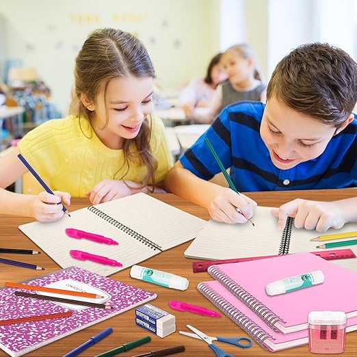 39 Pcs Back to School Supplies Essentials Bundle Include Pencils Scissors Ruler Eraser Crayon Sharpener Notebook Pencil Case Folder Notebook(Pink)