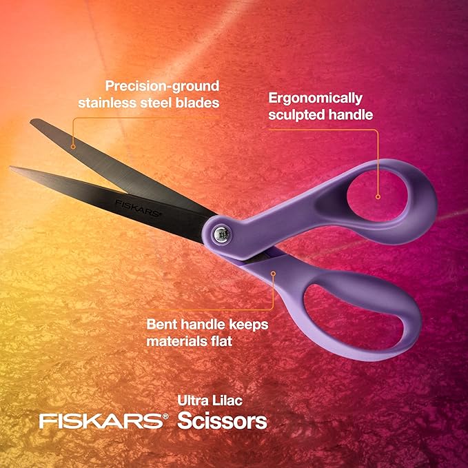 Fiskars Ultra Lilac Scissors, Explore Design Collection, High-Grade Stainless Steel Blades and Ergonomic Handles for Arts and Crafts