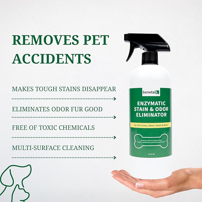 | Pet Enzymatic Stain & Odor Eliminator for Strong Odors Around the Home - Carpet Cleaner for Dog & Cat Urine - 32oz Spray