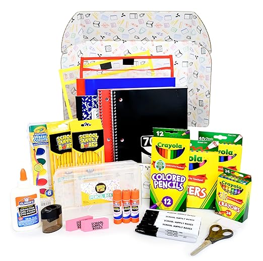 School Supply Boxes Artistic Essentials Back to School Bundle | 1 Box - 99 Pieces per Box Back to School Essentials | Includes Markers, Coloring Products, Water Colors, Pencils, Paper, & More