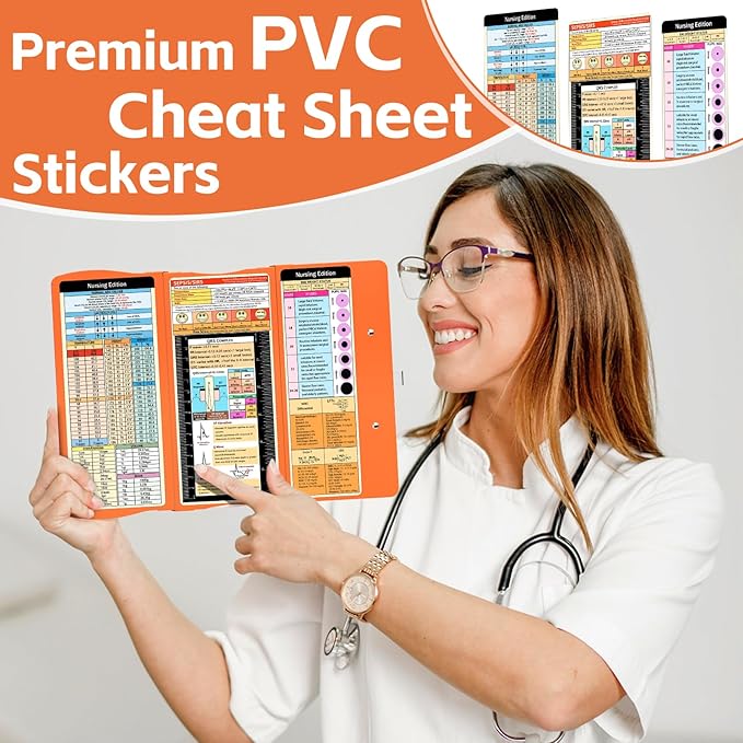 Nursing Clipboard Foldable Nurse Clipboard: Folding Clipboards with Nursing Edition Cheat Sheets Pocket Size Trifold Foldable Clip Board for Nurses School Students Orange
