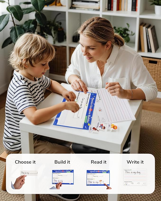 CHEFAN Sentence Building Phonics Flash Cards Kit, Sight Words & Picture Cards with Writing Board, Alphabet Learning Activities for Toddlers & Kids PreK Kindergarten 1st Grade, Speech Therapy Toys