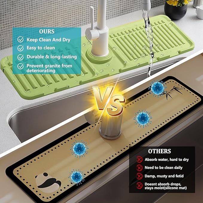 Faucet Mat for Kitchen Sink, Silicone Faucet Handle Drip Catcher Tray Mat, Silicone Kitchen Sink Splash Guard, Ideal Protective Tray for Stone Sinks in Kitchen & Bathroom