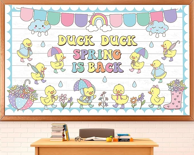 Spring Bulletin Board Set Duck Duck Spring is Back Classroom Decoration Spring Cutouts for School Office Classroom Chalkboard Whiteboard Wall Window Door Decor Supplies