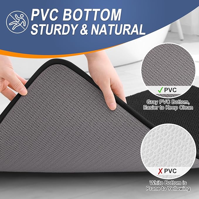 OLANLY Thick Memory Foam Bath Mat Rug 47x24, Extra Soft Absorbent Bathroom Rug, Quick Dry Bath Mats, Non-Slip, Machine Washable Carpet for Bathroom, Tub and Shower, Home Decor Accessories, Black