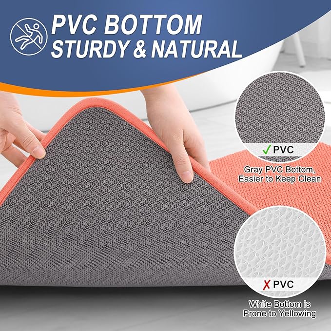 OLANLY Thick Memory Foam Bath Mat Rug 24x16, Extra Soft Absorbent Bathroom Rug, Quick Dry Bath Mats, Non-Slip, Machine Washable Carpet for Bathroom, Tub and Shower, Home Decor Accessories, Coral