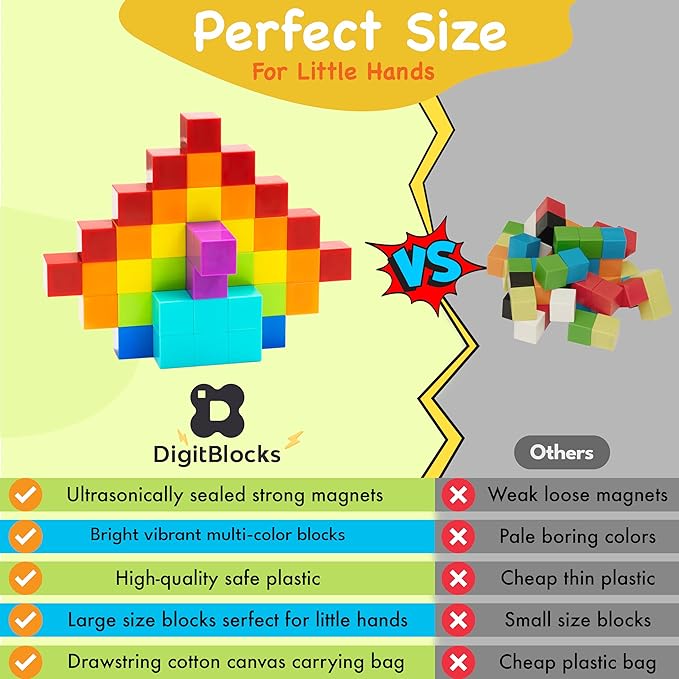 BrainSpark 48PCS Multi-Color DigitBlocks Magnetic Building Cubes STEM Montessori Magnet Blocks for Kids, Educational Building Block Construction Toy Set for Boys & Girls Ages 3-9