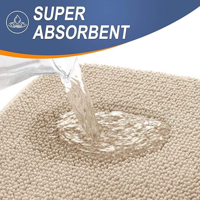OLANLY Thick Memory Foam Bath Mat Rug 40x24, Extra Soft Absorbent Bathroom Rug, Quick Dry Bath Mats, Non-Slip, Machine Washable Carpet for Bathroom, Tub and Shower, Home Decor Accessories, Beige