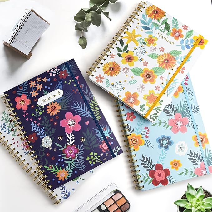 Coopay 8 Pack B5 Spiral Notebook Journal for Women, College Ruled Composition Notebooks Hardcover Spiral Journal, Cute Blooming Floral, Office School Business Supplies, 10.2" x 7.5", 160 Page
