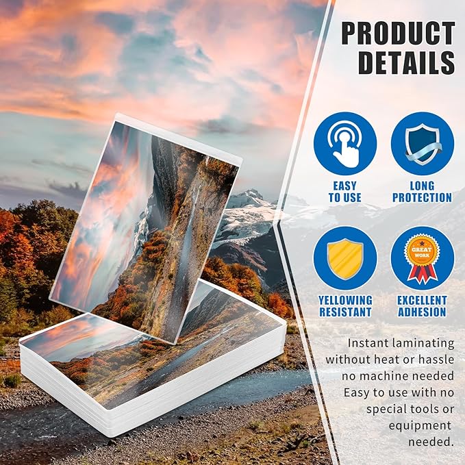 50 Sheets 3x5inch Self Seal Laminating Pouches Self Adhesive Laminating Sheet No Laminating Machine Needed for Photos Index Cards (3x5inch)