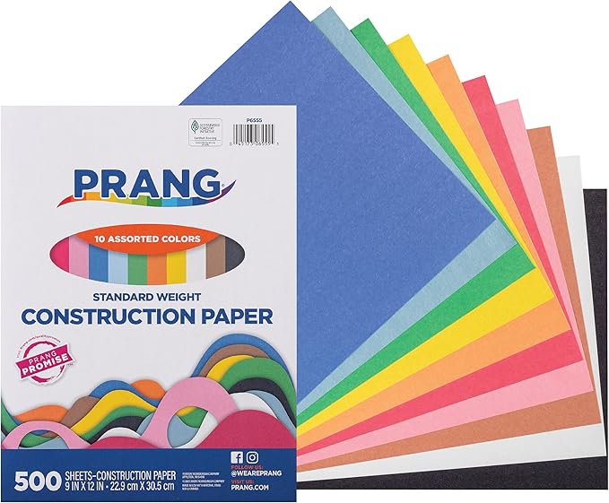Prang (Formerly Art Street) Construction Paper, 10 Assorted Colors, Standard Weight, 9" x 12", 500 Sheets