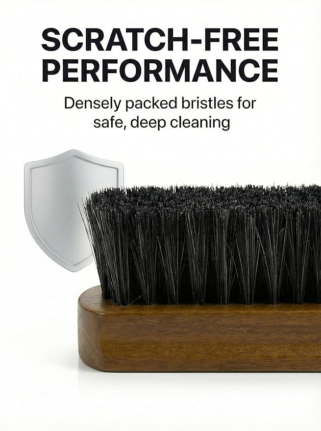 TAKAVU Leather & Upholstery Cleaning Brush Set, 100% Black Boar Bristle, to Clean Car Seats & Leather Sofas, for Alcantara, Interiors, Furniture, Boots, Shoes, Bags and More