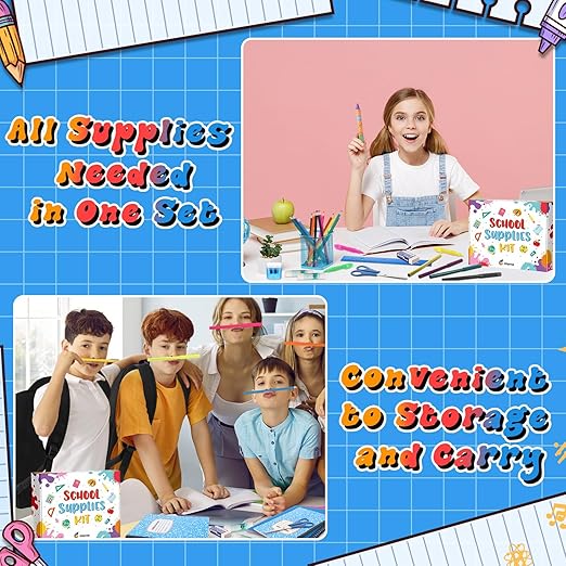 39 Pcs Back to School Supplies Essentials Bundle Include Pencils Scissors Ruler Eraser Crayon Sharpener Notebook Pencil Case Folder Notebook(Blue)