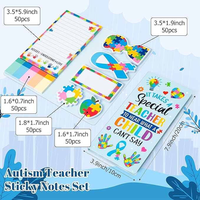 B1ykin Sticky Notes Set - It Takes A Special Teacher to Hear What A Child Can't Say Self-Stick Notes Pad, 550 Sheets Writing Memo Pages Sticky Notepad for Teacher Appreciation Gifts (Autism Teacher)