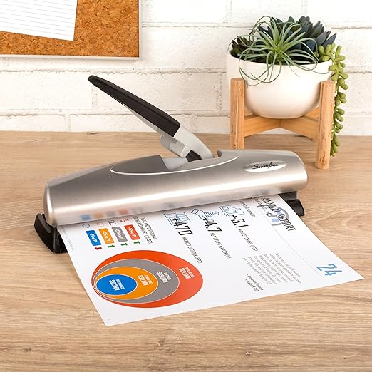 Swingline 3 Hole Punch, 20 Sheet Capacity Three Hole Puncher 3 Ring, Adjustable 2-7 Hole Paper Punch, LightTouch Low Effort, Black & Silver (74030)