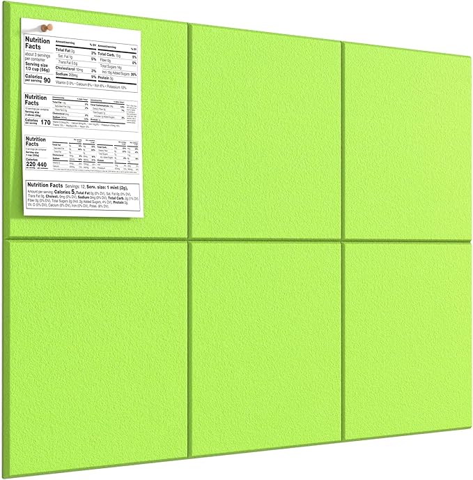 MaxGear Large Cork Board for Wall 36" x 24", Fruit Green Bulletin Board, 6 Pack Felt Wall Tiles with Pushpins, Cork Boards for Office Pin Board Tack Board Cork Boards