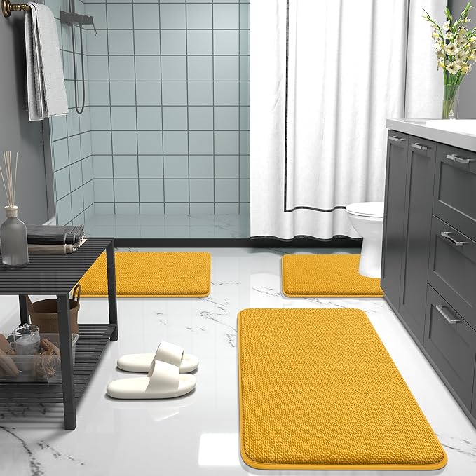 OLANLY Thick Memory Foam Bath Mat Rug 36x24, Extra Soft Absorbent Bathroom Rug, Quick Dry Bath Mats, Non-Slip, Machine Washable Carpet for Floor, Tub and Shower, Home Decor Accessories, Golden Yellow