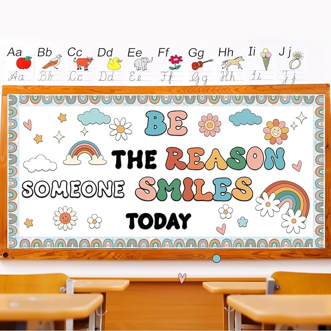 Boho Rainbow Classroom Bulletin Board Decoration Set Welcome Borders Cutouts for Back to School Classroom Door Welcome Bulletin Board Craft Party Home Wall(Be The Reason Someone Smile Today)