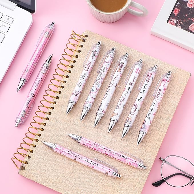 Tinlade 10 Pcs Christian Pens for Women Religious Ink Pens Easter Gifts Inspirational Quotes Bible Verse Ballpoint Funny Office Supplies for Women Men Coworker (Pink Bow)