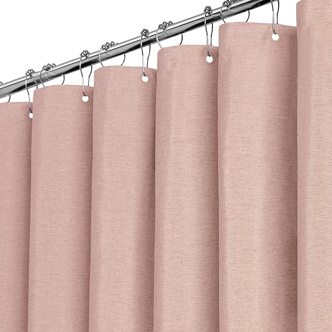 BTTN Fabric Shower Curtain, Linen Textured Heavy Duty Polyester Cloth Shower Curtain Set with Plastic Hooks, Blush, 60x72