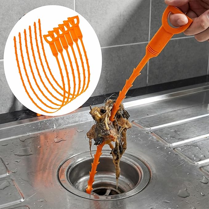 25 Inch Sink Snake Drain Clog Remover Tool,Hair Drain Cleaner Tool, Hair Cather Shower Drain Tool, Drain Auger hair Cleaning Tool for Shower Kitchen Sink Bath Tub Bathroom(6 Pack)