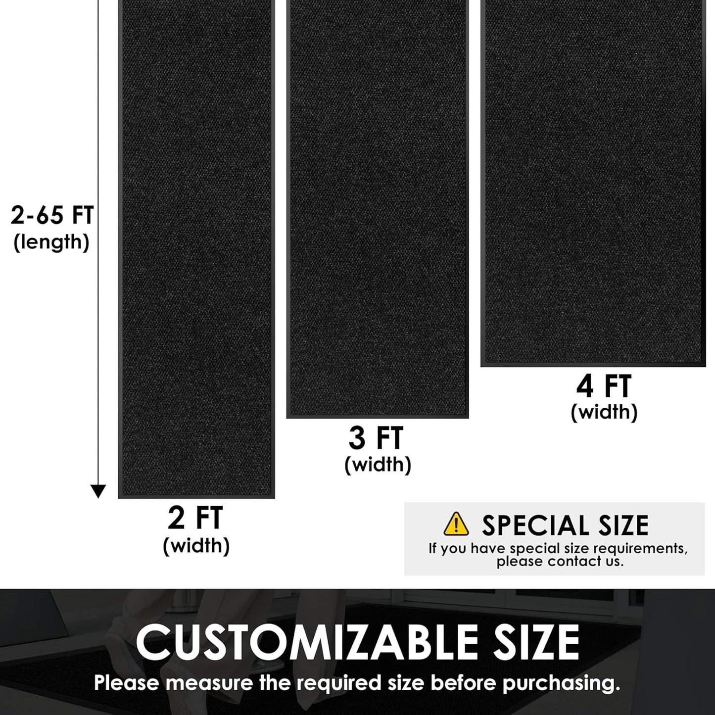 2′ x 33′ Front Door Mat Indoor Outdoor Entrance, Commercial Floor Mat Heavy Duty Dirt Trapper Entryway Doormat, Custom Size Non Slip Rubber Backing Welcome mat, Door Mat for High Traffic Area