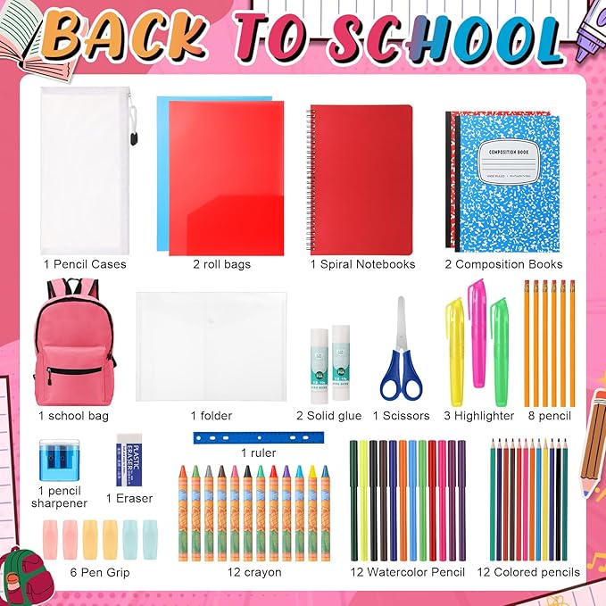 79 Pcs Christmas Gift Box for K-5 Elementary Middle Kit Bundle Bulk Essential for Operation Charity Xmas Gift(Pink)