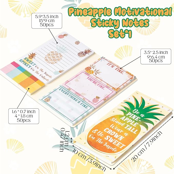 B1ykin Cute Sticky Note Set - Be A Pineapple Stand Tall Wear A Crown Be Sweet On The Inside Self-Stick Notes Pad, 550 Sheets Writing Memo Pages Sticky Notepad for Teacher Appreciation Gift (Pineapple)
