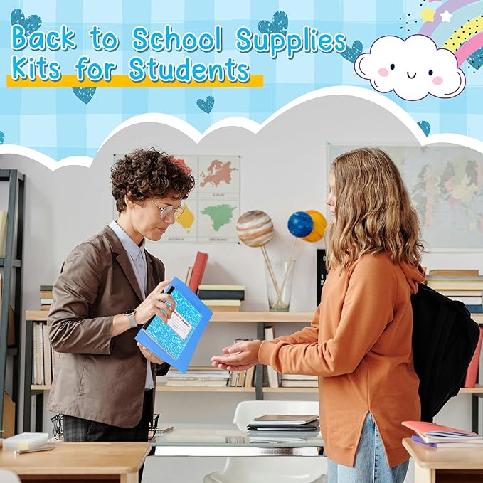 48 Pcs School Stationary Set Essentials Bundle Include Folders Notebooks Rulers Scissors Pencils Pens and Much More Back to School Gifts for Students(Blue)