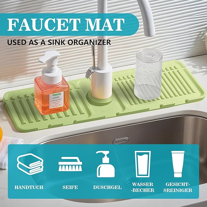 Faucet Mat for Kitchen Sink, Silicone Faucet Handle Drip Catcher Tray Mat, Silicone Kitchen Sink Splash Guard, Ideal Protective Tray for Stone Sinks in Kitchen & Bathroom