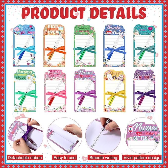 Tellingyou 30 Pcs Nurse Notepads with Pen Nurse Appreciation Gifts Nursing Student Sticky Notes Funny Nurse Memo Pads Bulk to Do List for Nurse Week Nurse Student Graduation Office Present Supply