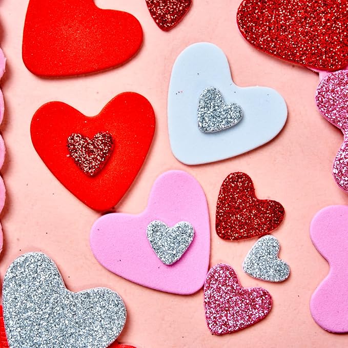 JOYIN 102 PCS Valentines Day Glitter and Foam Heart Doilies, Tableware Decoration, Home Activitie, Red White Pink Heart Doilies, Kitchen Disposable Table Crafts