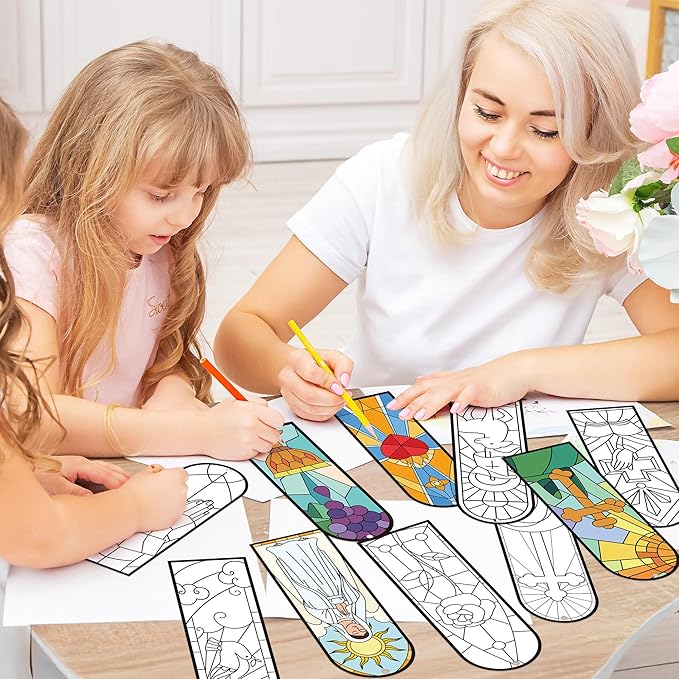 100Pcs He is Risen Color Your Own Bookmarks Double-Sided Easter DIY Coloring Blank Bookmark Religious Jesus Resurrection Classroom Art Crafts Supplies for Students Teachers Spring Party Goodie Fillers